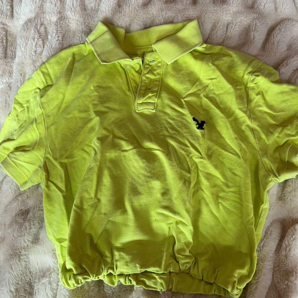 up-cycled AEO neon green polo to be cropped